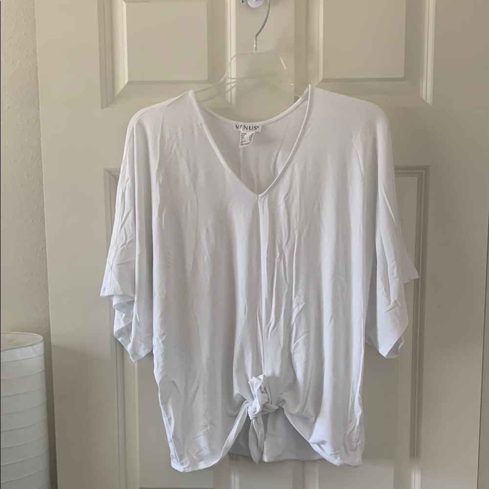 VENUS White VERY Oversized Dolman Sleeve Tie Front T-Shirt
